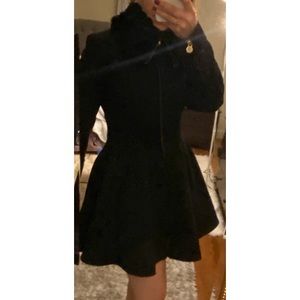 Flare black wool coat